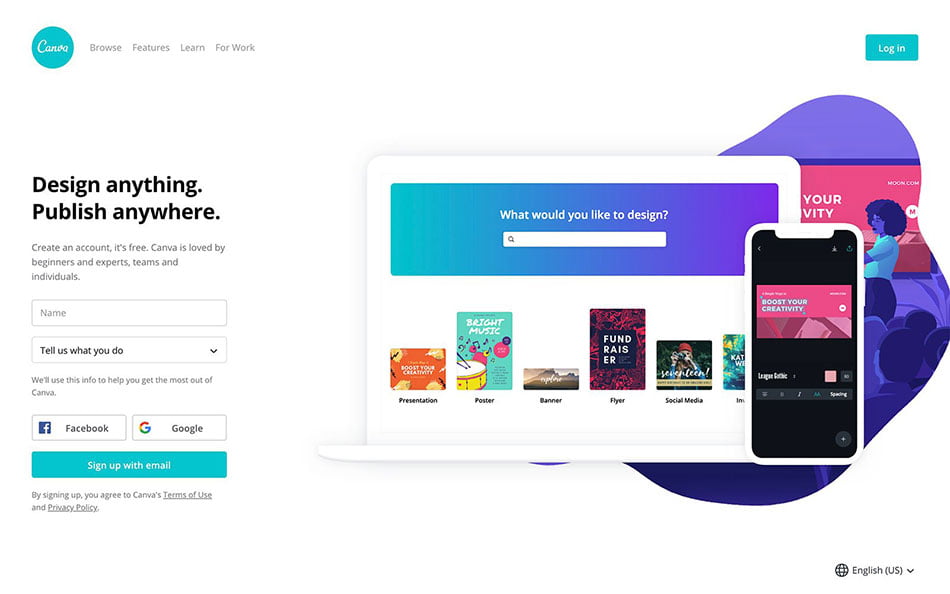 Canva homepage