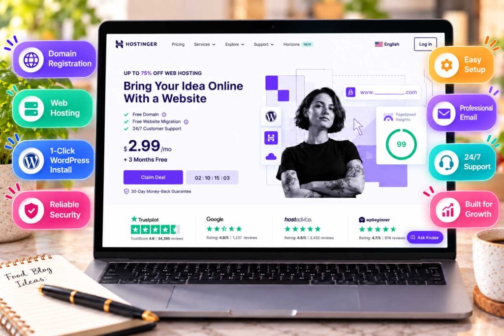 Hostinger Best for affordable hosting and a domain