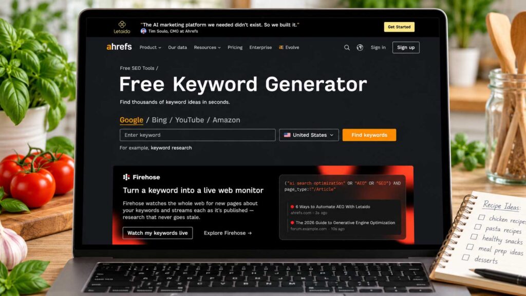 Ahrefs Free Keyword Generator free SEO tools for food bloggers