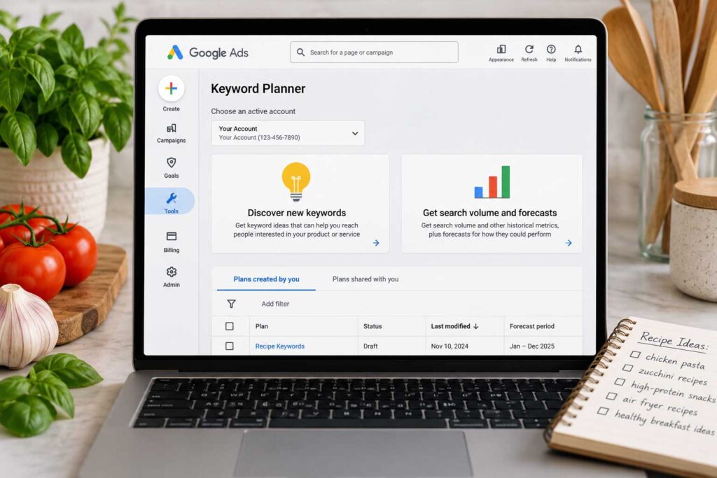 Google Keyword Planner food blog keyword research