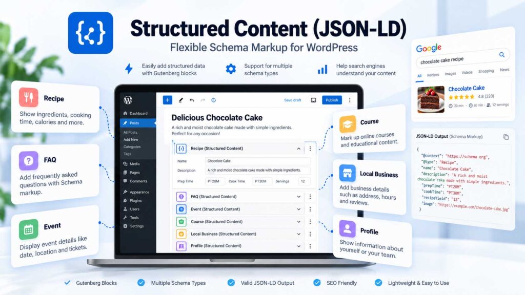 Structured Content JSON-LD recipe schema plugin WordPress
