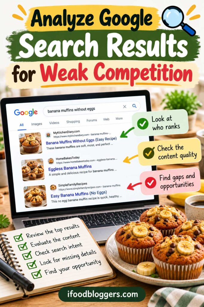 Analyze Google Search Results for low competition food keywords